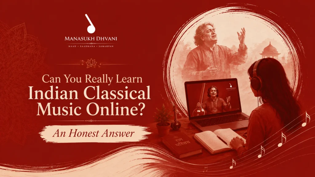 Can you really learn indian classical music online? a girl leaning online classical vocal in a laptop