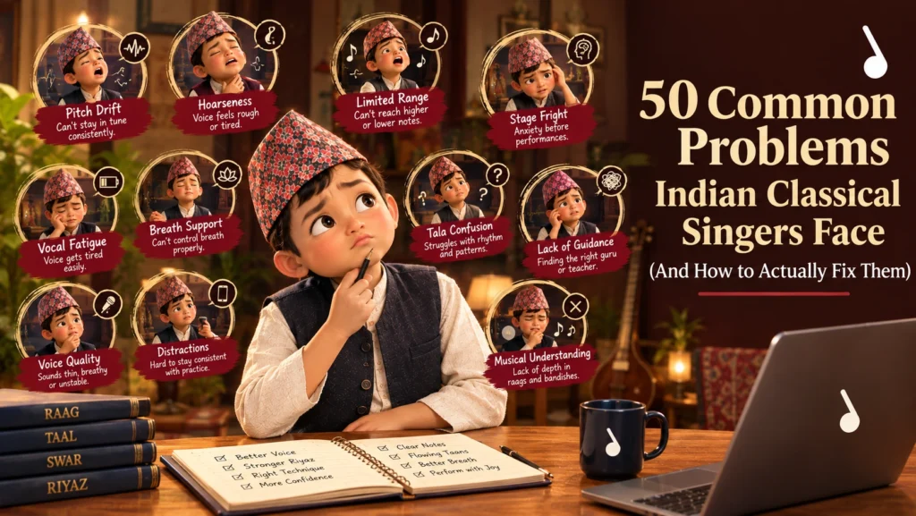 Illustration of common problems faced by Indian classical singers and how to fix them