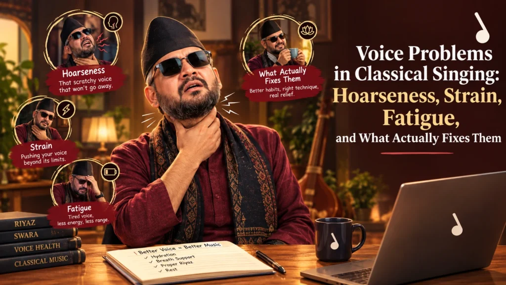 Classical singer experiencing hoarseness, vocal strain, and fatigue